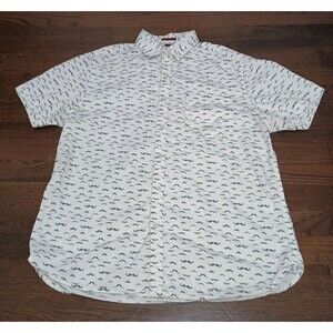 Denim & Flower Shirt Mens Large Mustache Print Button Up Blue White Slim Fit